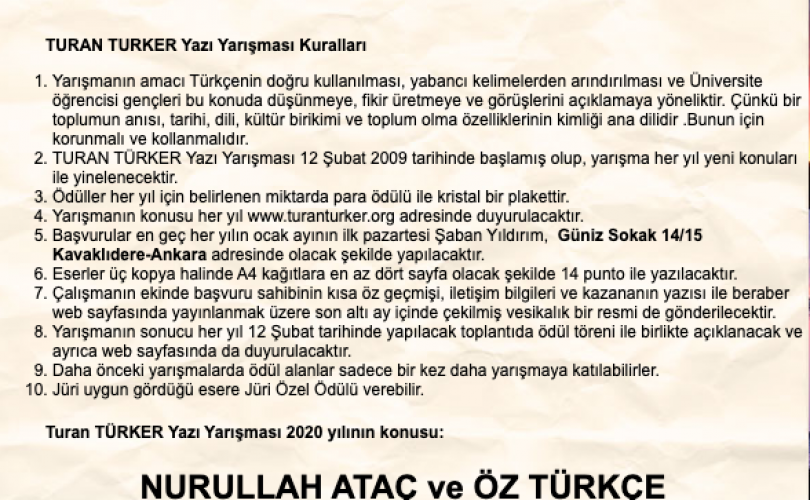 Turan Türker Yazı Yarışması 2020